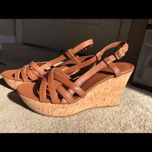 RALPH LAUREN BROWN CORK WEDGES